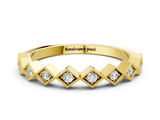 Yellow gold Milgrain Diamond Geometric Stackable Band with Round Cut Stones and Bezel Setting_4