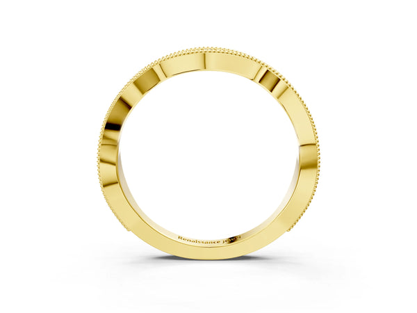 Yellow gold Milgrain Diamond Marquise Curved Band with Pavé Setting