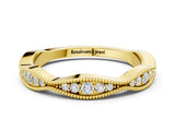 Yellow gold Milgrain Diamond Marquise Curved Band with Pavé Setting_9