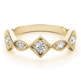 Yellow gold Milgrain Diamond Marquise and Square Band with Bezel Setting 1