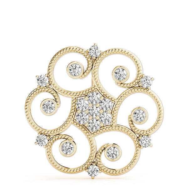 Yellow gold Milgrain Diamond Round Swirl Pendant with Prong Setting