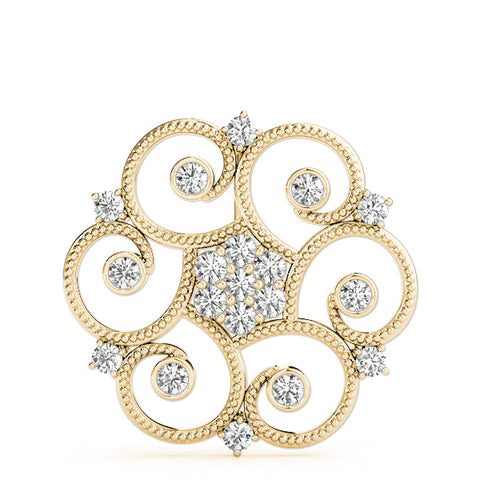 Yellow gold Milgrain Diamond Round Swirl Pendant with Prong Setting 1