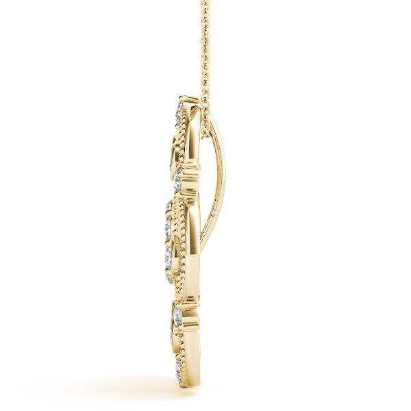 Yellow gold Milgrain Diamond Round Swirl Pendant with Prong Setting 2