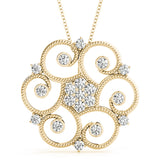 Yellow gold Milgrain Diamond Round Swirl Pendant with Prong Setting
