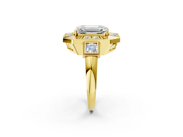 Yellow Gold Emerald Cut Vintage Halo Engagement Ring Setting