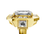 Yellow gold Milgrain Emerald Cut Diamond Halo Split Shank Ring_13