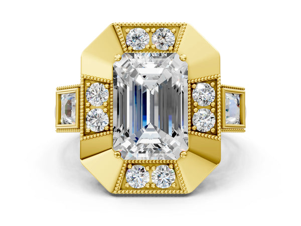 Yellow Gold Emerald Cut Vintage Halo Engagement Ring Setting