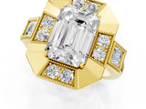 Yellow gold Milgrain Emerald Cut Diamond Halo Split Shank Ring_9