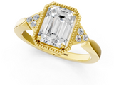 Yellow gold Milgrain Emerald Cut Diamond Ring with Tapered Pave Band and Four Prong Setting_16