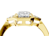 Yellow gold Milgrain Emerald Cut Diamond Ring with Tapered Pave Band and Four Prong Setting_19