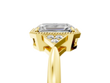 Yellow gold Milgrain Emerald Cut Diamond Ring with Tapered Pave Band and Four Prong Setting_20