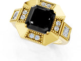 Yellow gold Milgrain Fancy Black Asscher Cut Diamond Halo Split Shank Ring_1