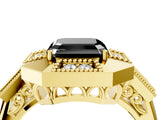 Yellow gold Milgrain Fancy Black Asscher Cut Diamond Halo Split Shank Ring_4