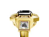Yellow gold Milgrain Fancy Black Asscher Cut Diamond Halo Split Shank Ring_5
