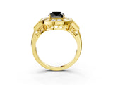 Yellow gold Milgrain Fancy Black Cushion Cut Diamond Halo Split Shank Ring_3