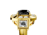 Yellow gold Milgrain Fancy Black Cushion Cut Diamond Halo Split Shank Ring_5