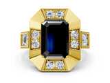 Yellow gold Milgrain Fancy Black Emerald Cut Diamond Halo Split Shank Ring