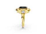Yellow gold Milgrain Fancy Black Emerald Cut Diamond Halo Split Shank Ring_2