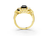 Yellow gold Milgrain Fancy Black Emerald Cut Diamond Halo Split Shank Ring_3
