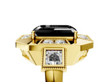 Yellow gold Milgrain Fancy Black Emerald Cut Diamond Halo Split Shank Ring_5