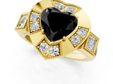 Yellow gold Milgrain Fancy Black Heart Cut Diamond Halo Split Shank Ring_1