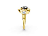 Yellow gold Milgrain Fancy Black Heart Cut Diamond Halo Split Shank Ring_2
