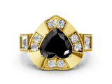 Yellow gold Milgrain Fancy Black Heart Cut Diamond Halo Split Shank Ring_24