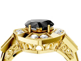 Yellow gold Milgrain Fancy Black Heart Cut Diamond Halo Split Shank Ring_28