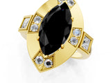 Yellow gold Milgrain Fancy Black Marquise Cut Diamond Halo Split Shank Ring_1