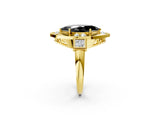 Yellow gold Milgrain Fancy Black Marquise Cut Diamond Halo Split Shank Ring_2