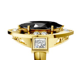 Yellow gold Milgrain Fancy Black Marquise Cut Diamond Halo Split Shank Ring_5