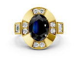 Yellow gold Milgrain Fancy Black Oval Cut Diamond Halo Split Shank Ring