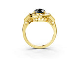 Yellow gold Milgrain Fancy Black Oval Cut Diamond Halo Split Shank Ring_3