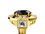 Yellow gold Milgrain Fancy Black Oval Cut Diamond Halo Split Shank Ring_5