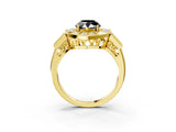 Yellow gold Milgrain Fancy Black Pear Cut Diamond Halo Split Shank Ring_3