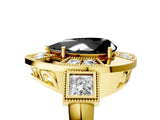 Yellow gold Milgrain Fancy Black Pear Cut Diamond Halo Split Shank Ring_5