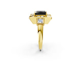 Yellow gold Milgrain Fancy Black Princess Cut Diamond Halo Split Shank Ring_2