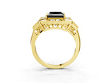Yellow gold Milgrain Fancy Black Princess Cut Diamond Halo Split Shank Ring_3