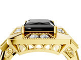 Yellow gold Milgrain Fancy Black Princess Cut Diamond Halo Split Shank Ring_4