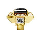 Yellow gold Milgrain Fancy Black Princess Cut Diamond Halo Split Shank Ring_5