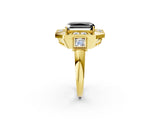 Yellow gold Milgrain Fancy Black Radiant Cut Diamond Halo Split Shank Ring_2