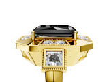 Yellow gold Milgrain Fancy Black Radiant Cut Diamond Halo Split Shank Ring_5
