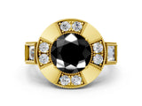 Yellow gold Milgrain Fancy Black Round Cut Diamond Halo Split Shank Ring