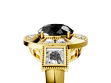 Yellow gold Milgrain Fancy Black Round Cut Diamond Halo Split Shank Ring_5