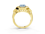 Yellow gold Milgrain Fancy Blue Asscher Cut Diamond Halo Split Shank Ring_3