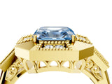 Yellow gold Milgrain Fancy Blue Asscher Cut Diamond Halo Split Shank Ring_4