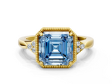 Yellow gold Milgrain Fancy Blue Asscher  Cut Diamond Ring with Tapered Pave Band and Four Prong Setting_17