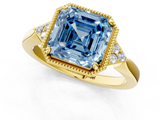 Yellow gold Milgrain Fancy Blue Asscher  Cut Diamond Ring with Tapered Pave Band and Four Prong Setting_18