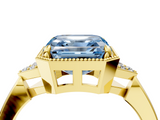 Yellow gold Milgrain Fancy Blue Asscher  Cut Diamond Ring with Tapered Pave Band and Four Prong Setting_21