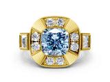 Yellow gold Milgrain Fancy Blue Cushion Cut Diamond Halo Split Shank Ring_12